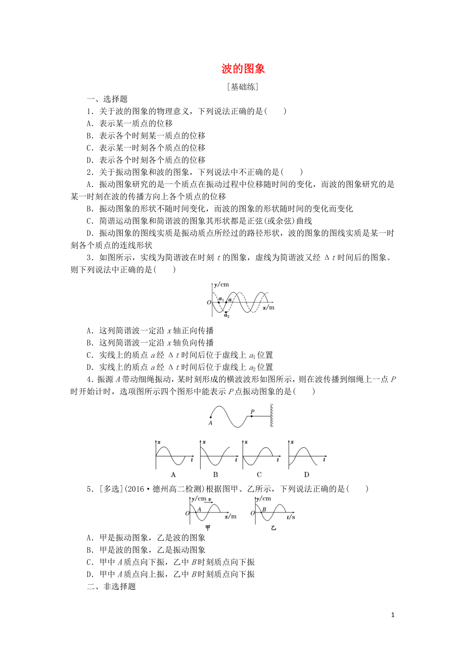 2019高中物理 課下能力提升八 第十二章 第2節(jié) 波的圖象（含解析）新人教版選修3-4_第1頁