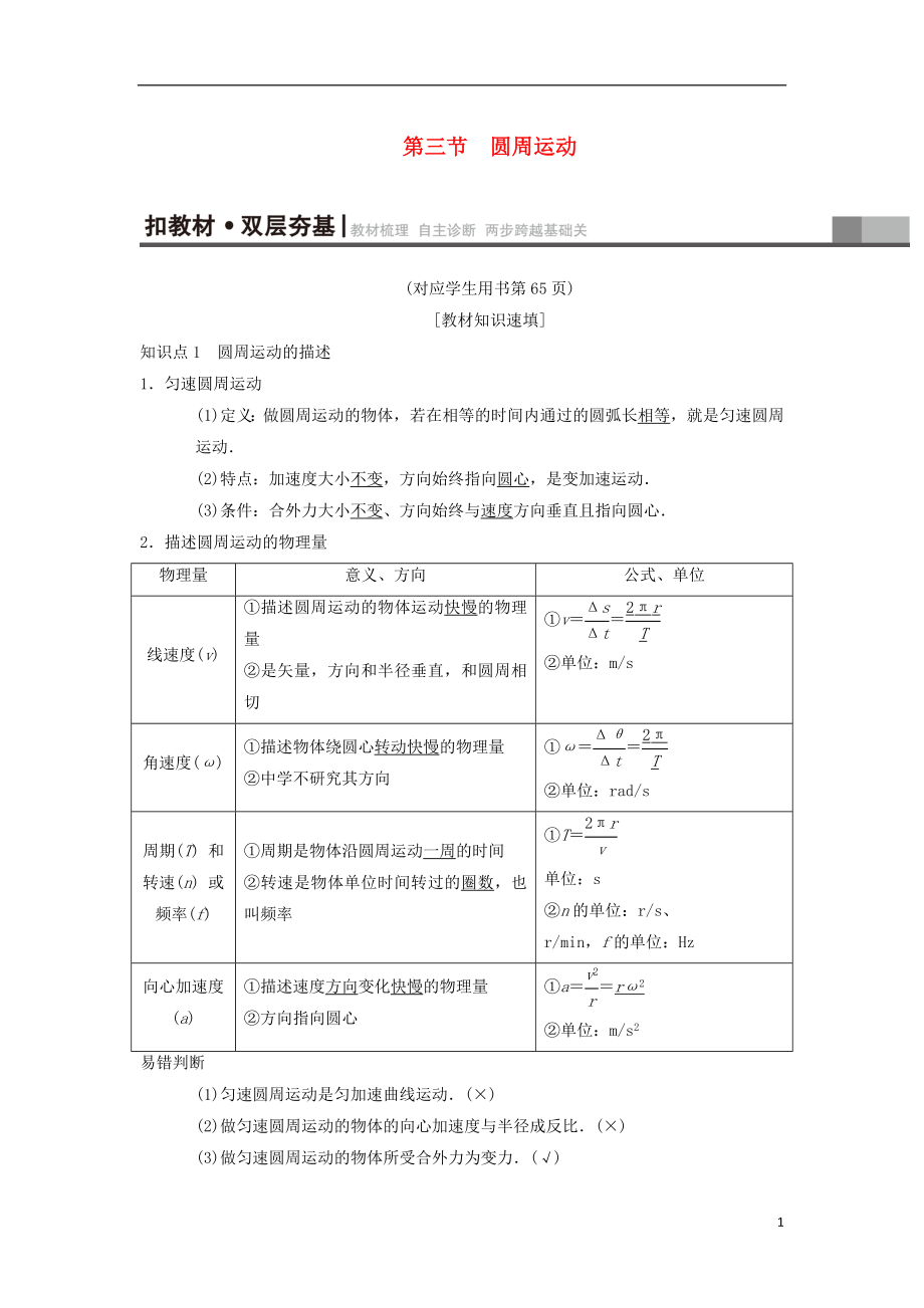 2019年高考物理一輪復習 第4章 曲線運動 萬有引力與航天 第3節(jié) 圓周運動學案 新人教版_第1頁