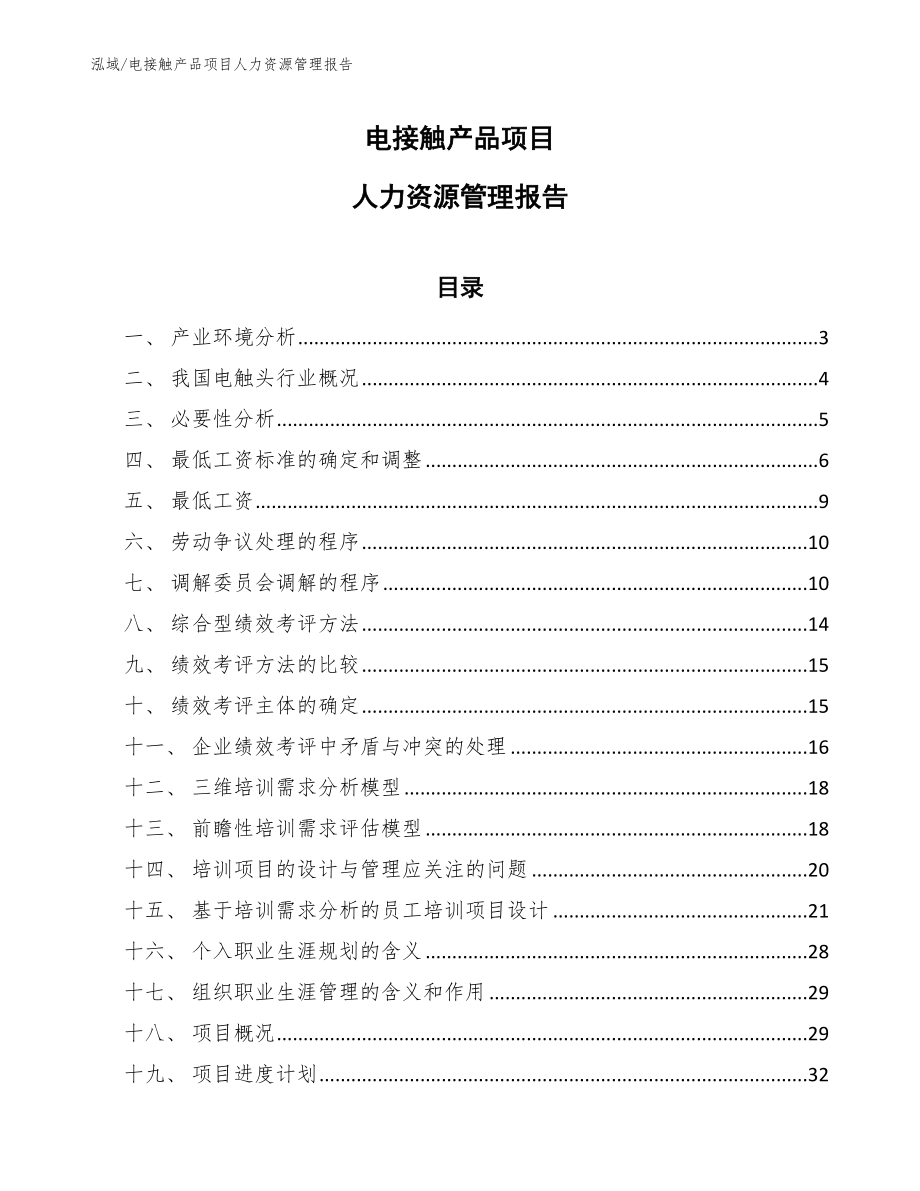 电接触产品项目人力资源管理报告【范文】_第1页