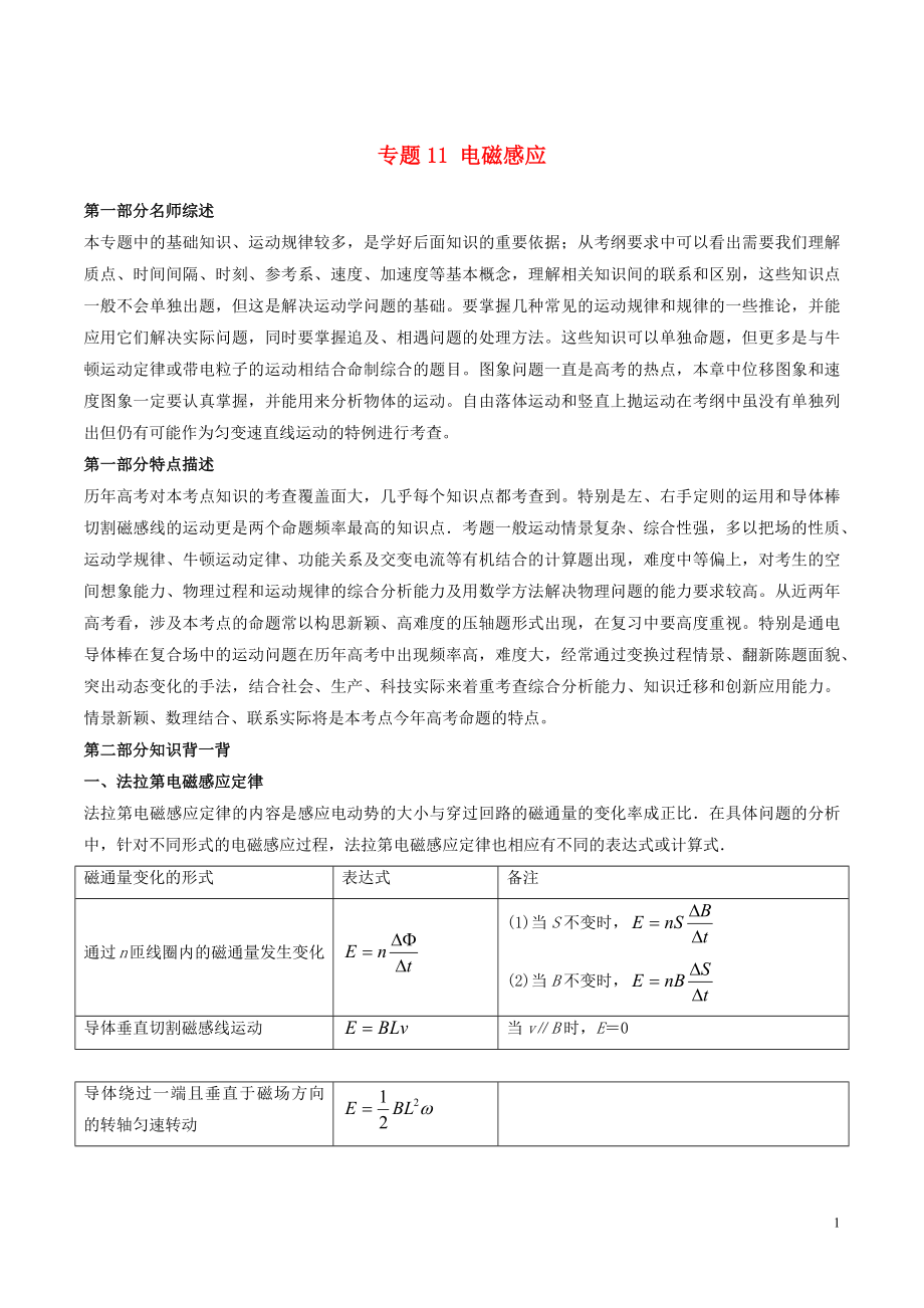 2019年高考物理備考 中等生百日捷進提升系列 專題11 電磁感應(yīng)（含解析）_第1頁