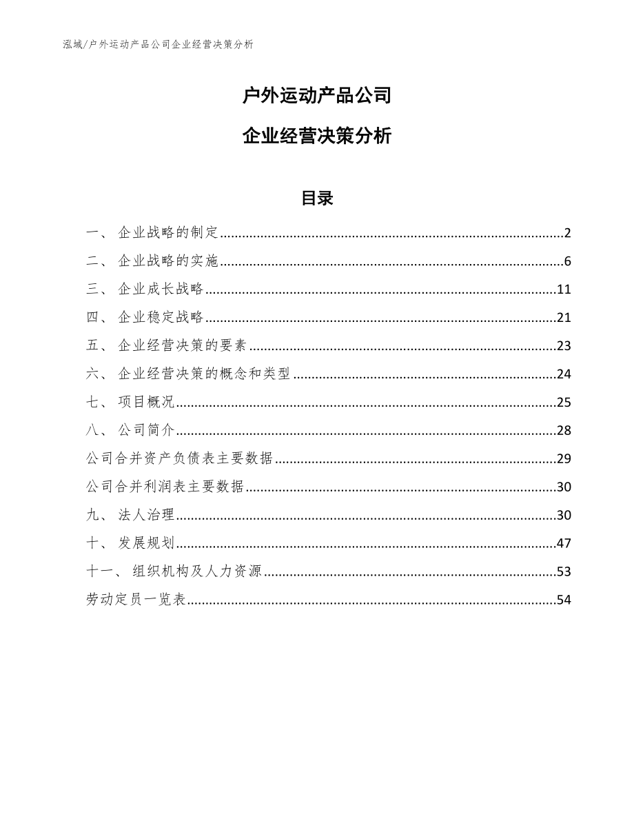 户外运动产品公司企业经营决策分析_第1页