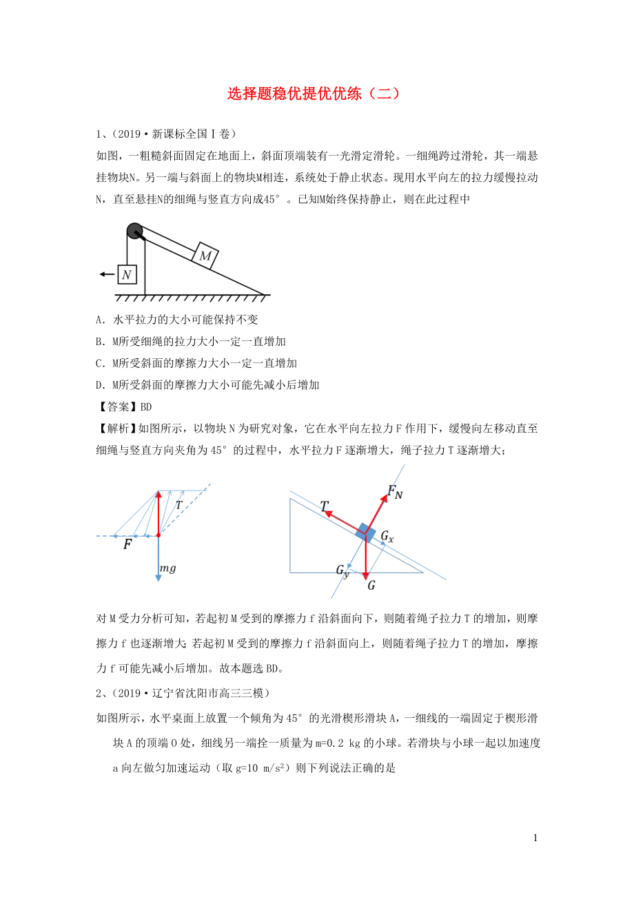 2020屆高考物理一輪復(fù)習(xí) 選擇題穩(wěn)優(yōu)提優(yōu)優(yōu)練（二） 新人教版_第1頁