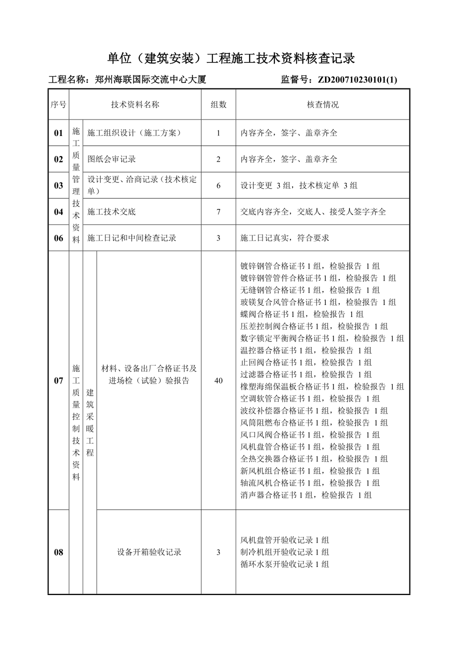 安装工程资料核查表_第1页