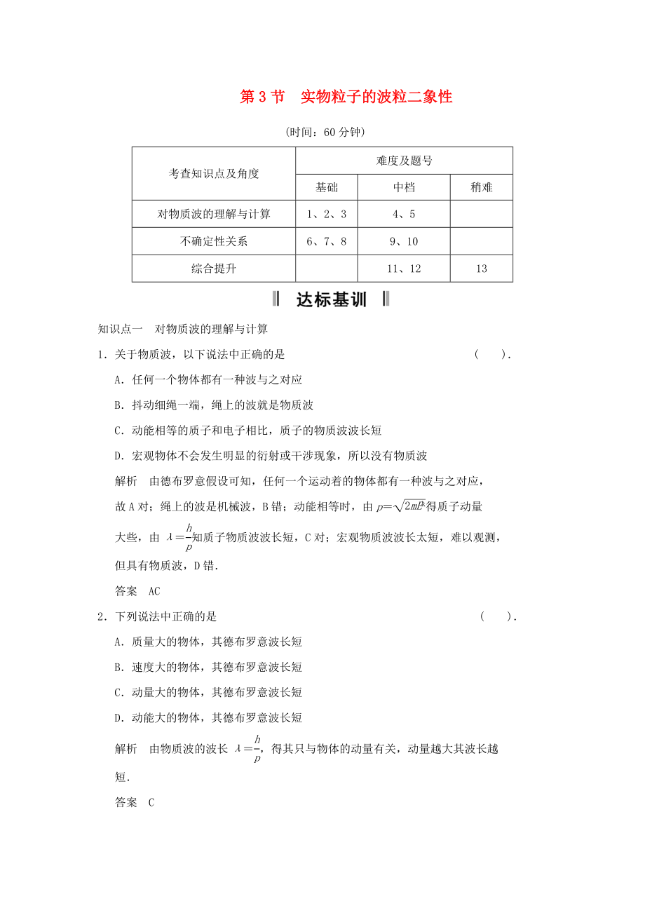 2013-2014高中物 5.3 實(shí)物粒子的波粒二象性規(guī)范訓(xùn)練 魯科版選修_第1頁