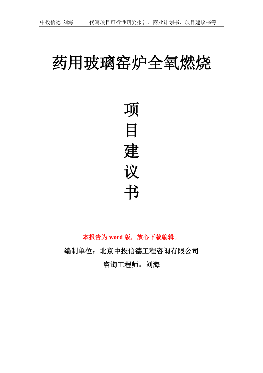 药用玻璃窑炉全氧燃烧项目建议书模板_第1页