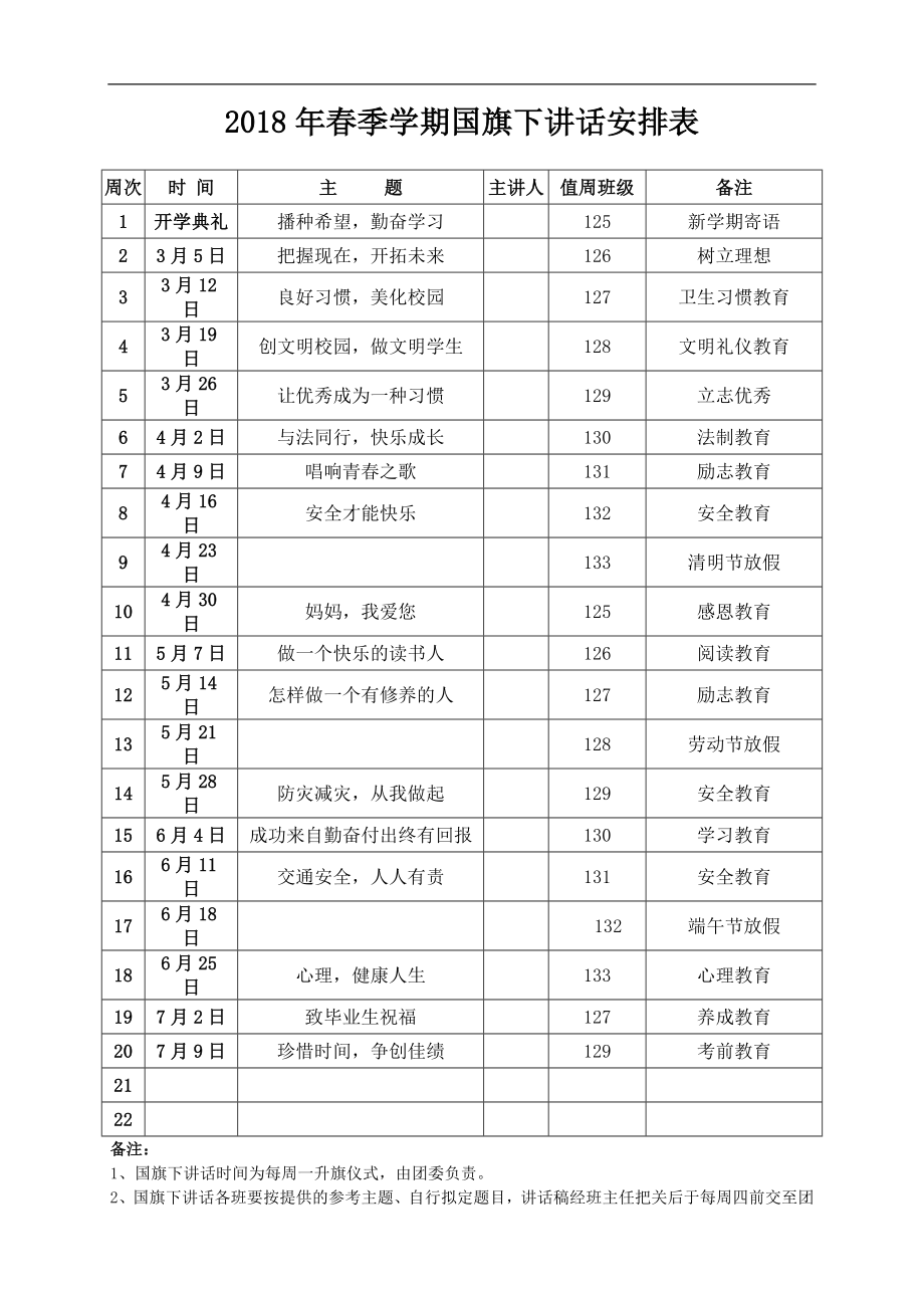 季国旗下讲话安排表与内容_第1页