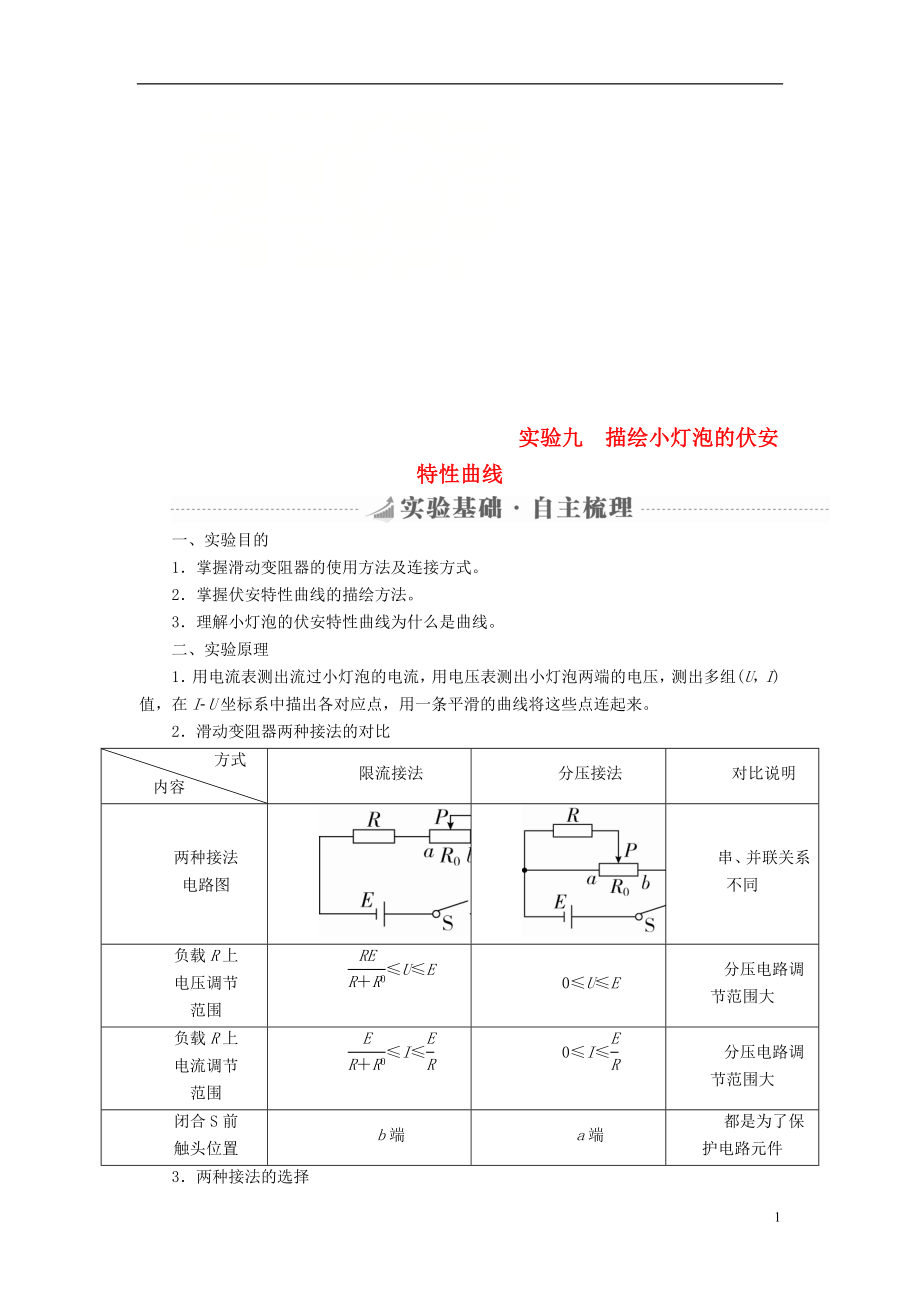 2019版高考物理總復(fù)習(xí) 實(shí)驗(yàn)創(chuàng)新增分 專題九 描繪小燈泡的伏安特性曲線學(xué)案_第1頁