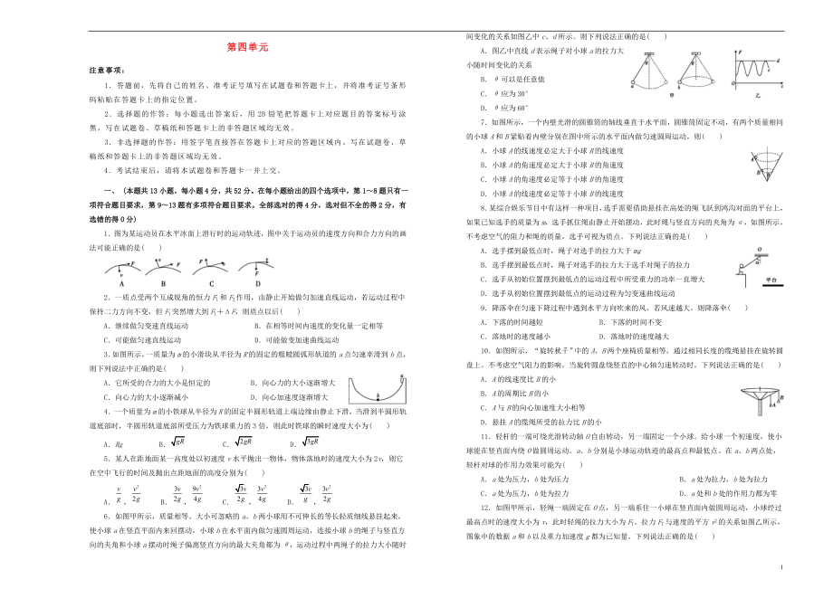 備戰(zhàn)2020年高考物理一輪復(fù)習(xí) 單元訓(xùn)練金卷 第四單元 曲線運(yùn)動(dòng)A卷（含解析）_第1頁