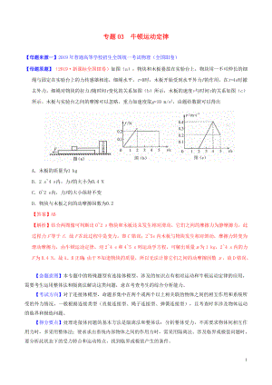 2019年高考物理 母題題源系列 專(zhuān)題03 牛頓運(yùn)動(dòng)定律（含解析）