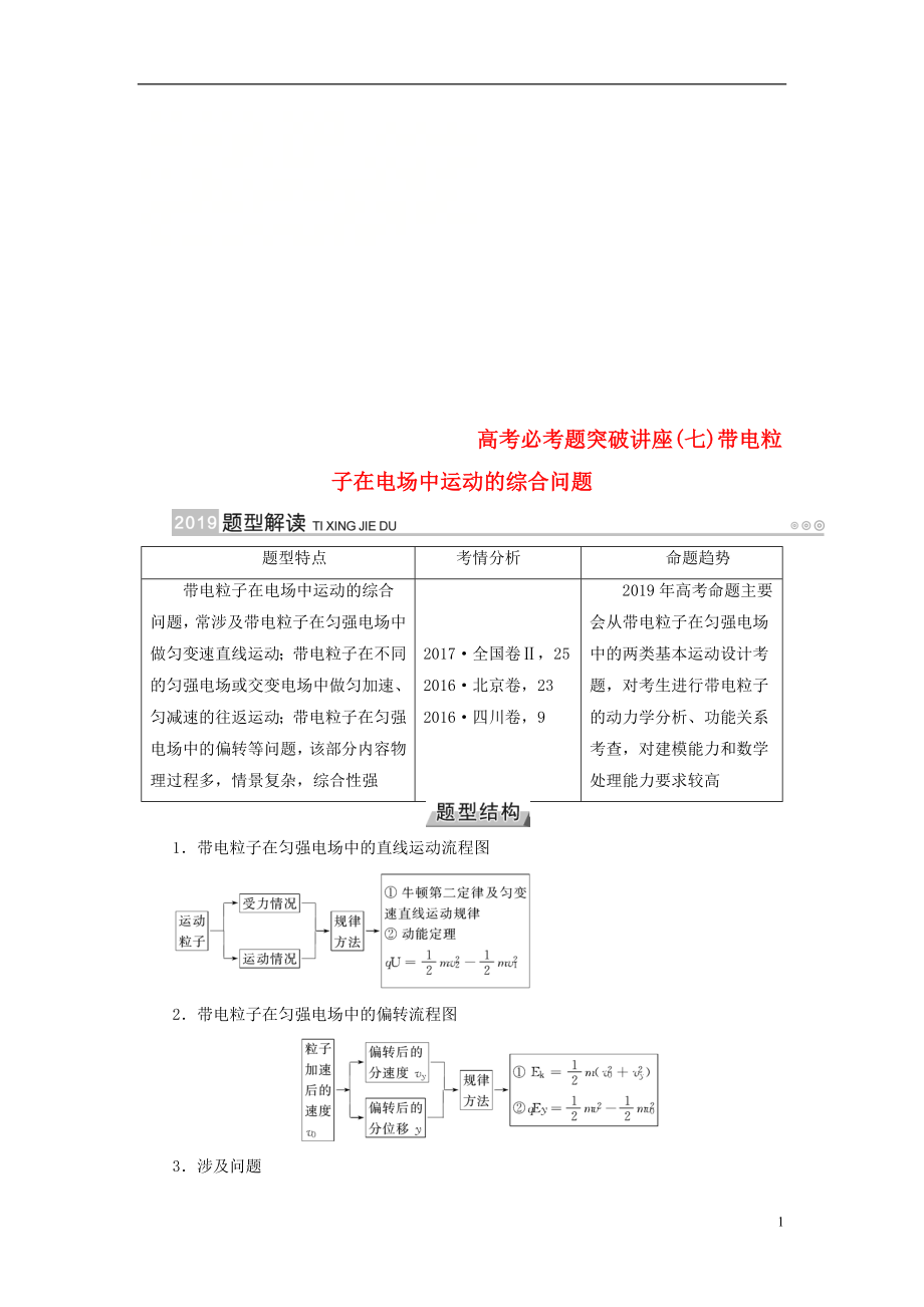 2019版高考物理一輪復(fù)習(xí) 培優(yōu)計(jì)劃 高考必考題突破講座（7）帶電粒子在電場(chǎng)中運(yùn)動(dòng)的綜合問(wèn)題學(xué)案_第1頁(yè)