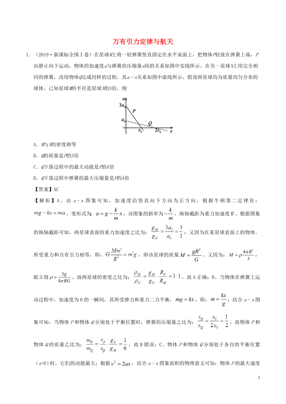 2019年高考物理 真題和模擬題分項(xiàng)匯編 專題06 萬有引力定律與航天（含解析）_第1頁