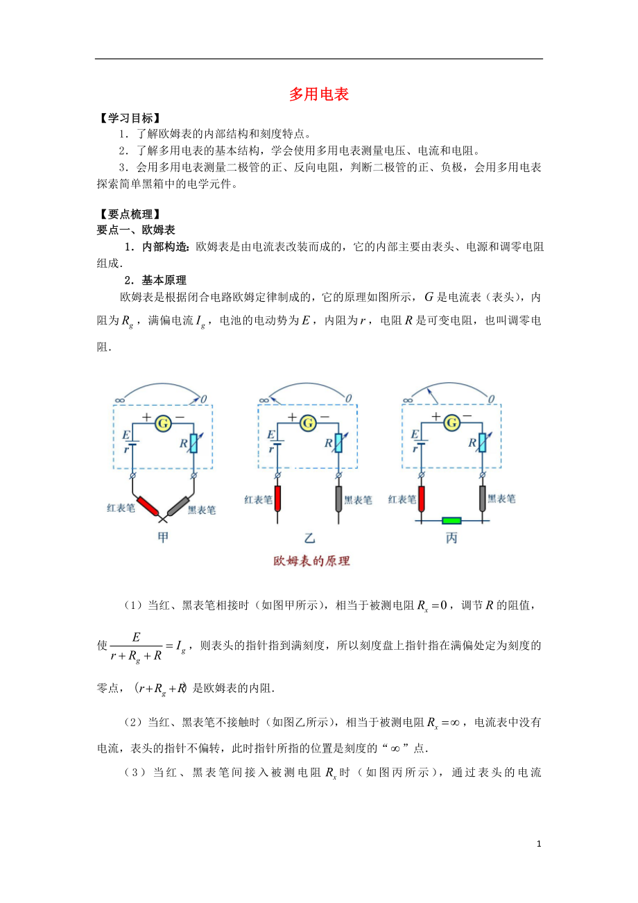 2018高考物理 考前复习利器之静电场和电路 专题7 直流电路 多用电表学案_第1页