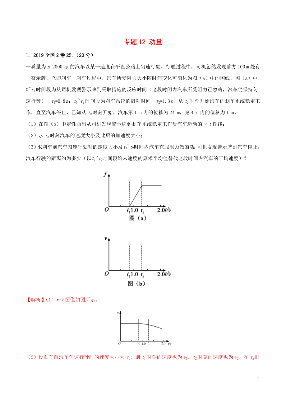 2019年高考物理 真題同步分類解析 專題12 動量（含解析）_第1頁