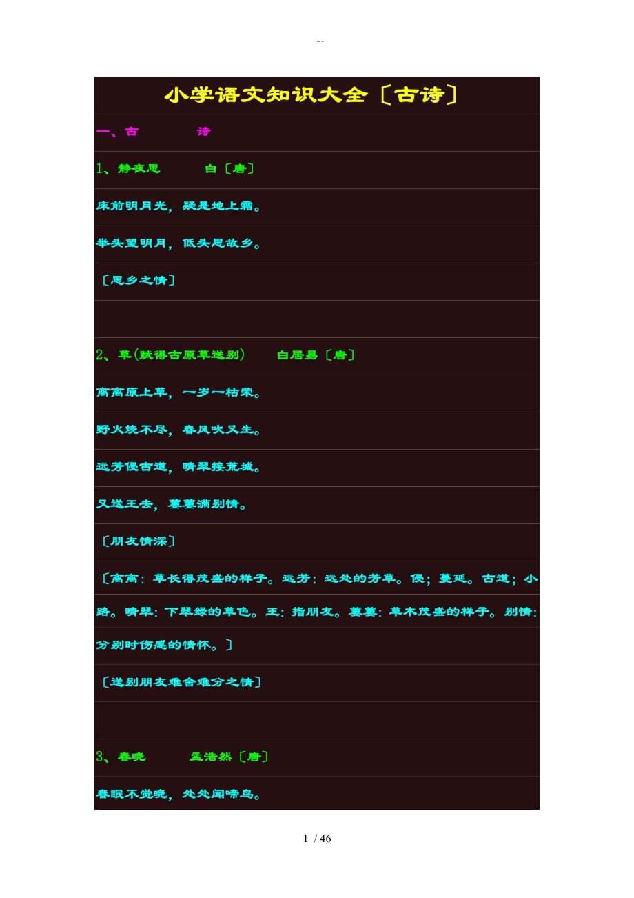 小学语文知识大全古诗_第1页