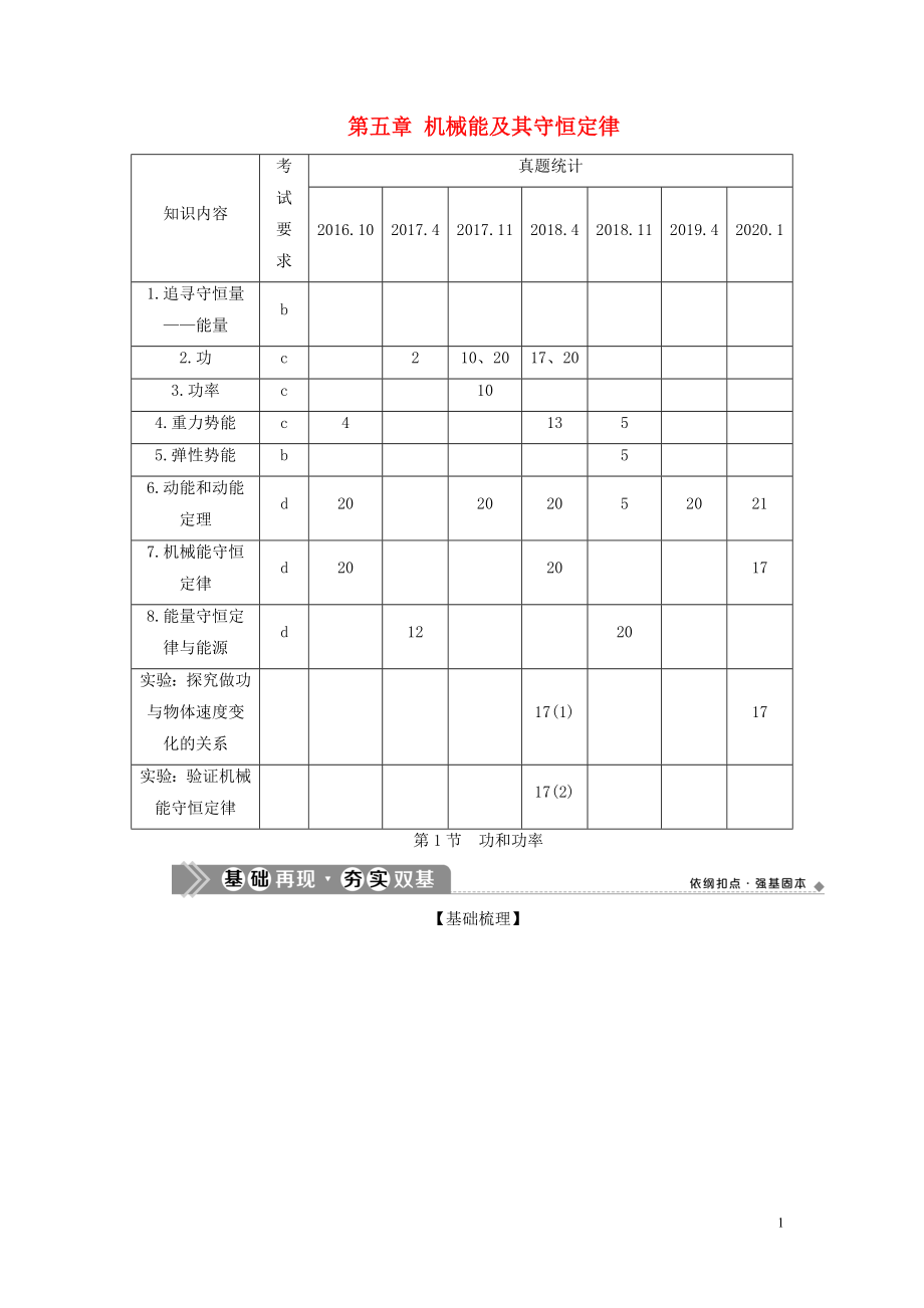 （浙江選考）2021版新高考物理一輪復(fù)習(xí) 6 第五章 機(jī)械能及其守恒定律 1 第1節(jié) 功和功率教學(xué)案_第1頁(yè)