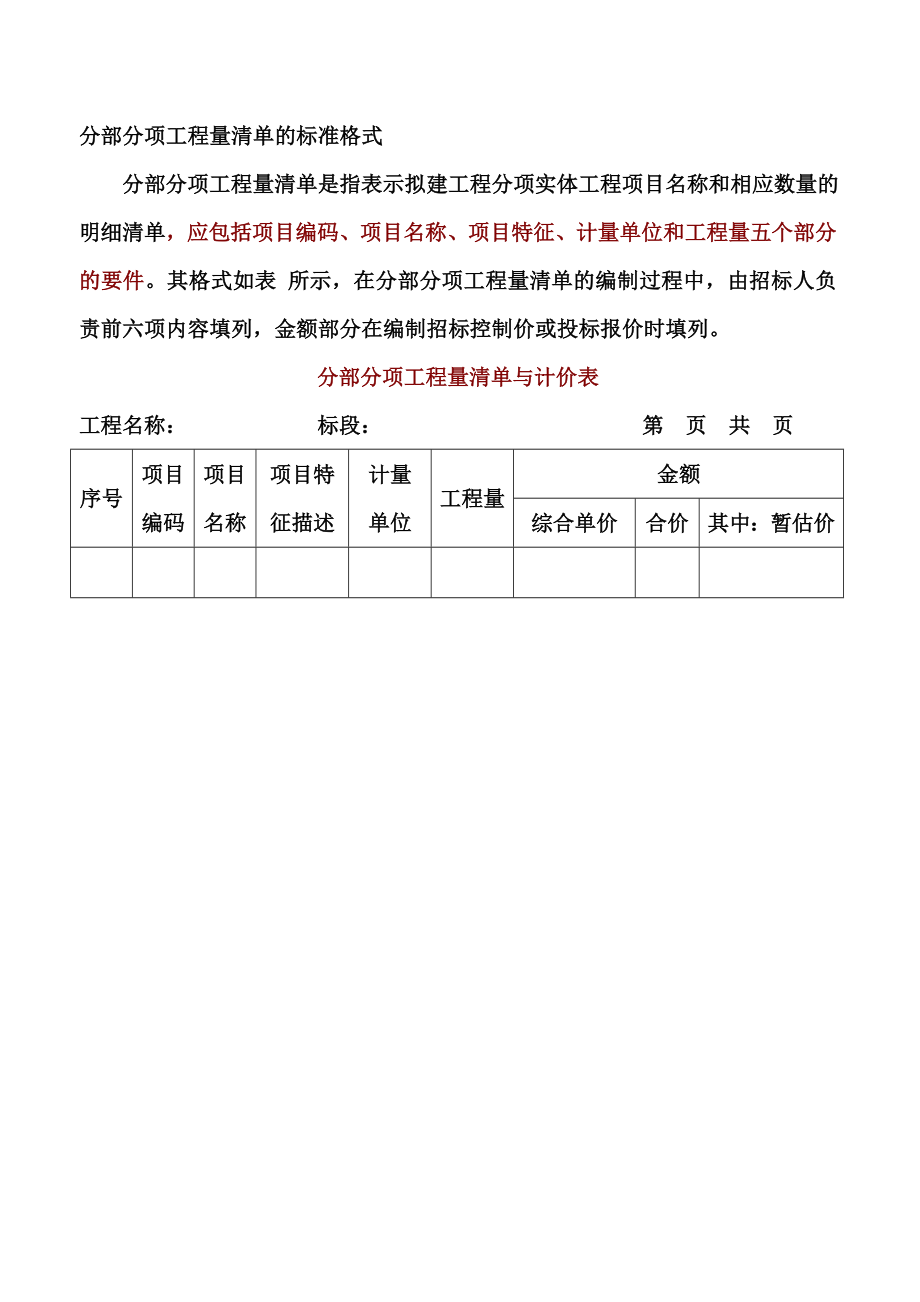 分部分项工程量清单的标准格式_第1页