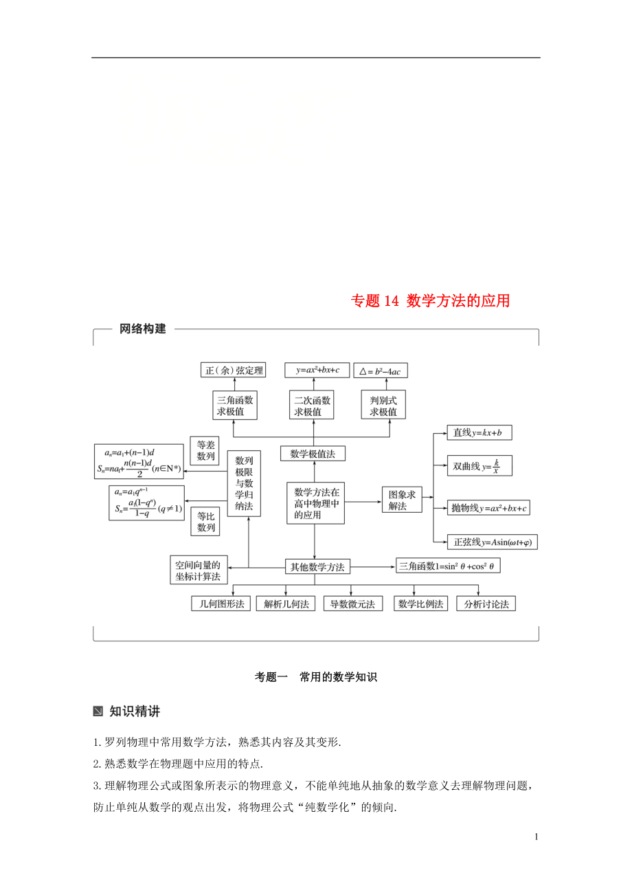 （全國通用）2019屆高考物理二輪復(fù)習(xí) 專題14 數(shù)學(xué)方法的應(yīng)用學(xué)案_第1頁