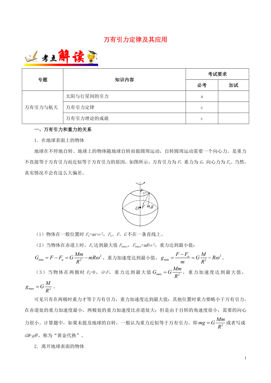 浙江省備戰(zhàn)2020年高考物理 一遍過考點12 萬有引力定律及其應(yīng)用（含解析）_第1頁