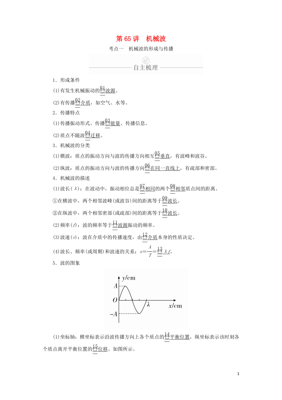 2020年高考物理一輪復(fù)習(xí) 第15章 第65講 機(jī)械波學(xué)案（含解析）（選修3-4）_第1頁
