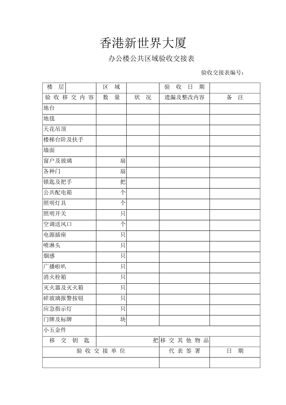 佳地?zé)岬匕褰鹨馓丈钅荆恨k公樓公共區(qū)域驗(yàn)收交接表_第1頁