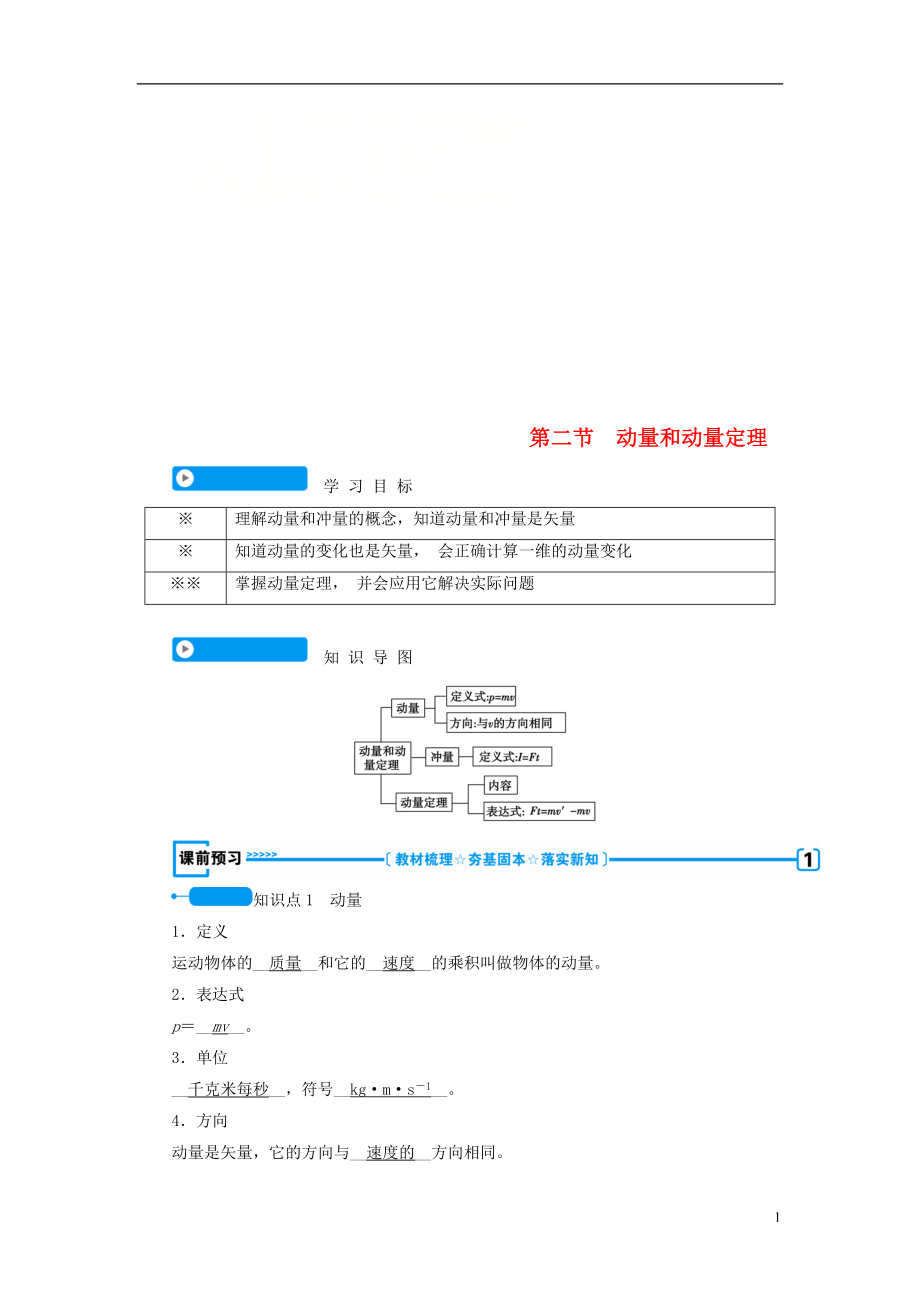 （全國(guó)通用版）2018-2019高中物理 第十六章 動(dòng)量守恒定律 第二節(jié) 動(dòng)量和動(dòng)量定理學(xué)案 新人教版選修3-5_第1頁(yè)