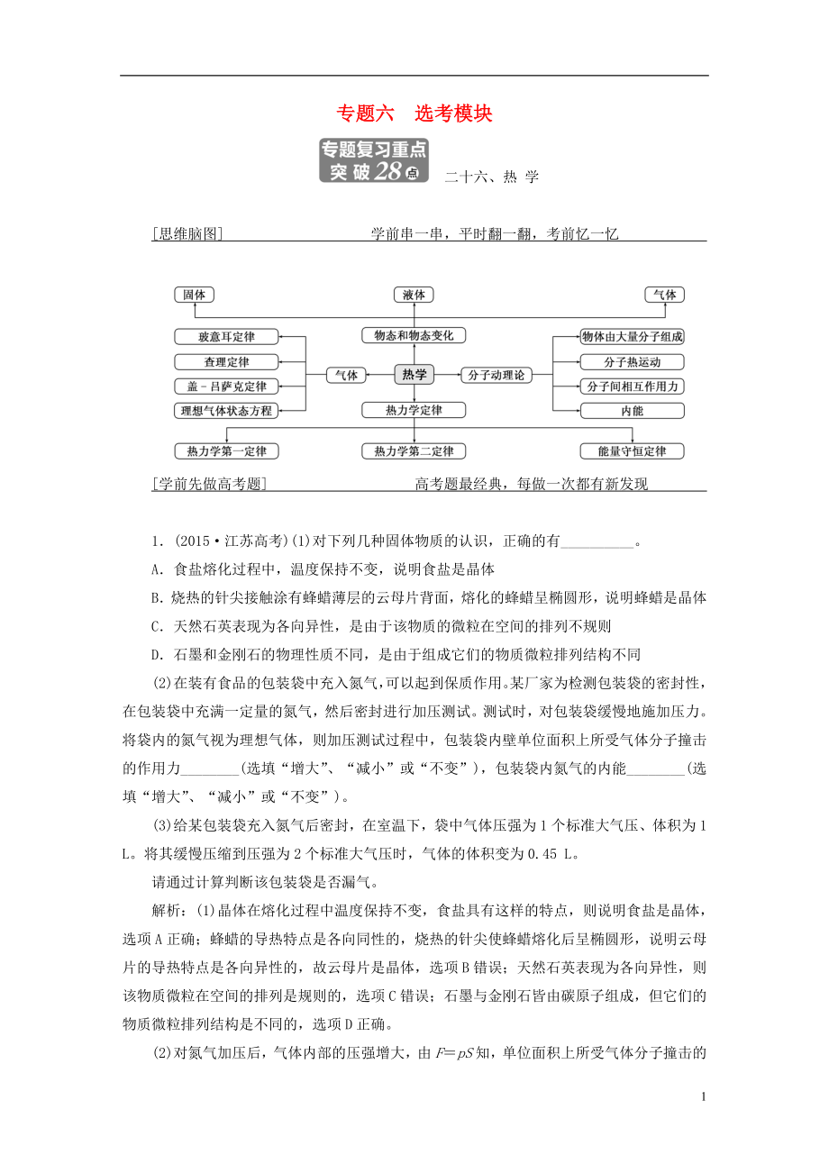 （江蘇選考）2018版高考物理二輪復(fù)習(xí) 第一部分 專題六 選考模塊學(xué)案_第1頁