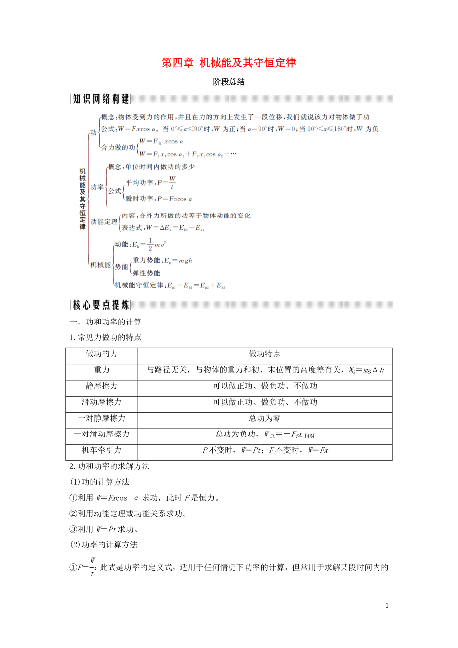 2018-2019学年高考物理 主题二 机械能及其守恒定律 第四章 机械能及其守恒定律阶段总结学案 教科版_第1页