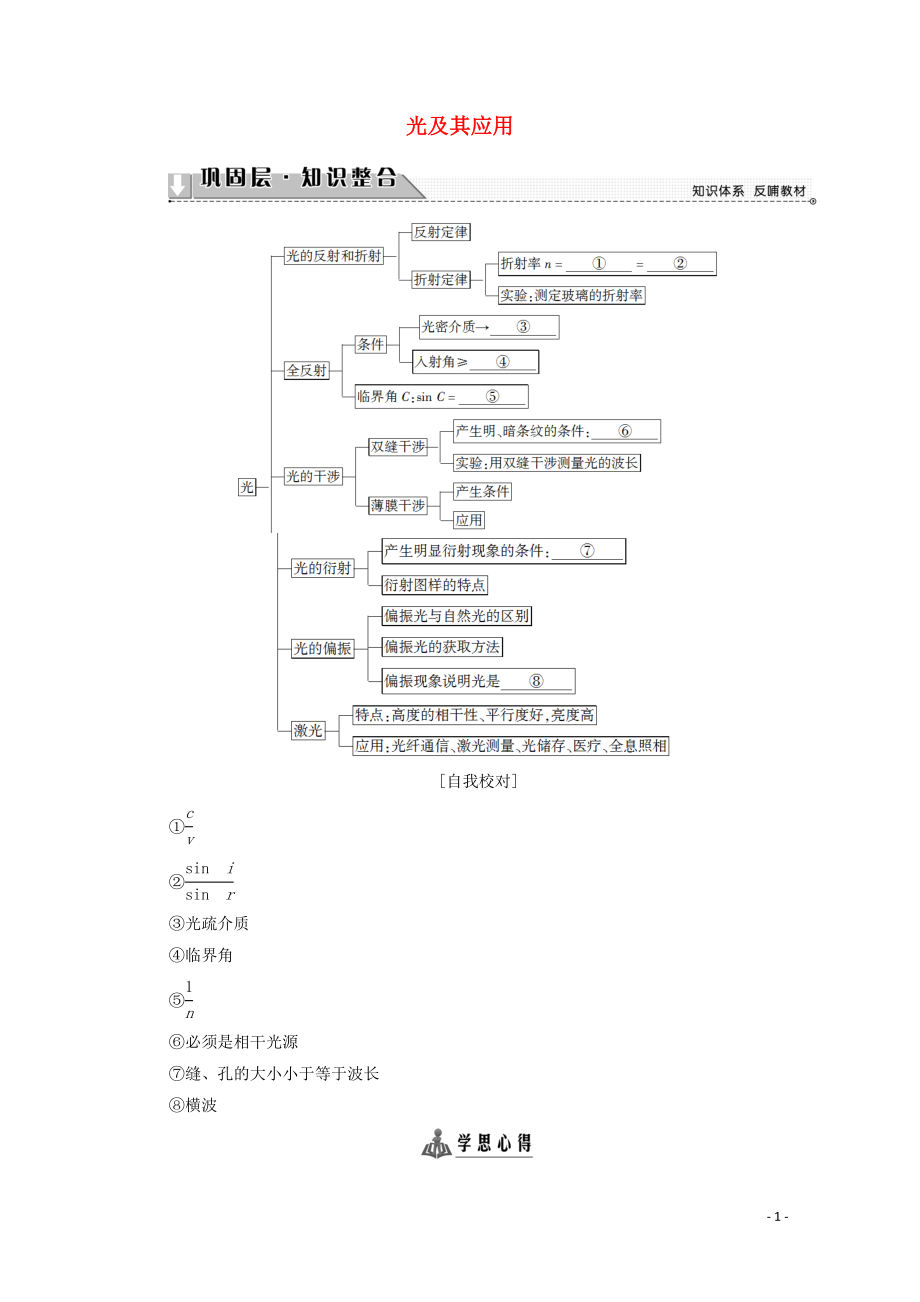 2020版新教材高中物理 主題3 光及其應用 階段復習課4學案 新人教版必修第一冊_第1頁