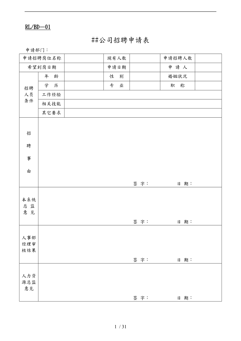 某公司人力资源表单汇总_第1页