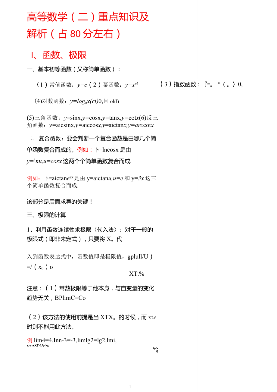 成考专升本高等数学重点及解析(精简版)_第1页