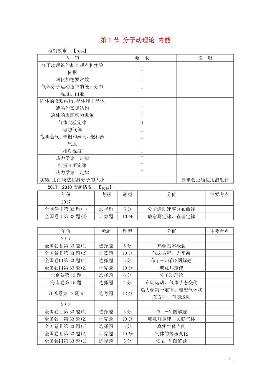 （名師導(dǎo)學(xué)）2020版高考物理總復(fù)習(xí) 第十三章 第1節(jié) 分子動(dòng)理論 內(nèi)能教學(xué)案 新人教版_第1頁(yè)