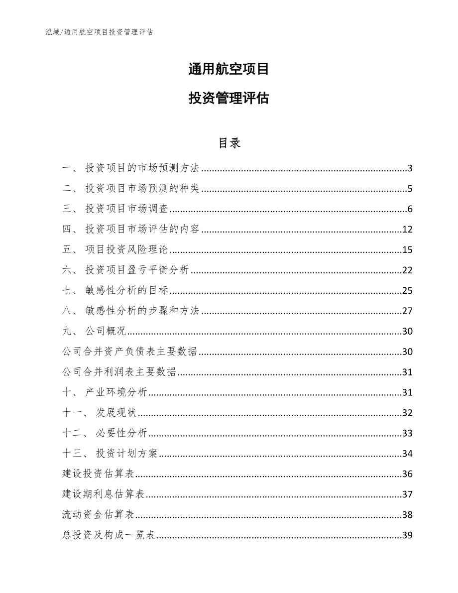 通用航空项目投资评估与管理计划_第1页