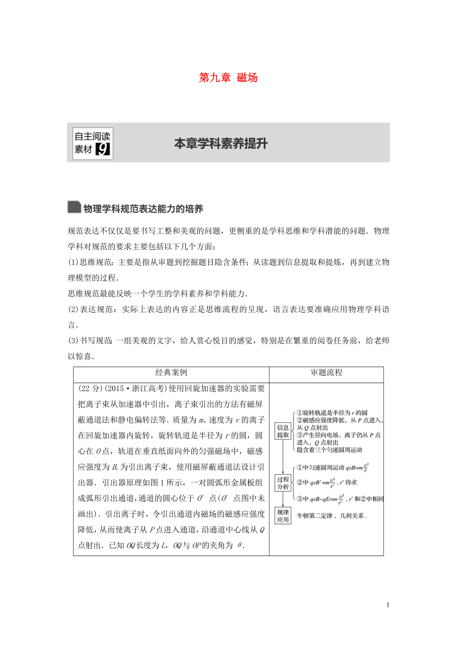 （浙江選考）2020版高考物理大一輪復(fù)習(xí) 第九章 磁場本章學(xué)科素養(yǎng)提升學(xué)案_第1頁