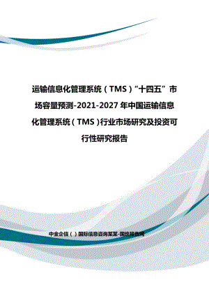 运输信息系统化管理系统TMS十四五规划中国运输信息系统化管理系统TMS市场研究及投资可行性资料报告材料