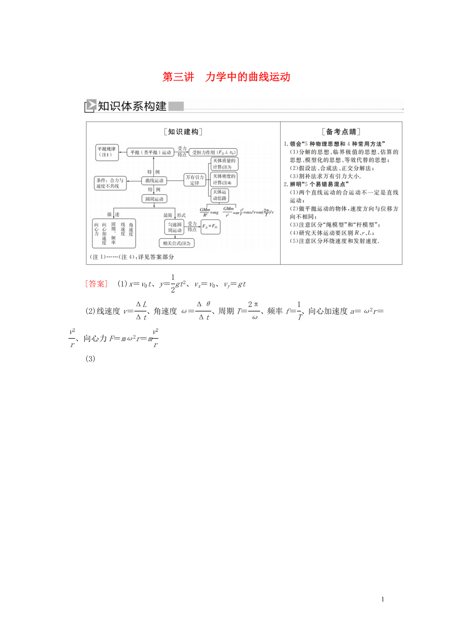 （新課標(biāo)）2020版高考物理大二輪復(fù)習(xí) 專(zhuān)題一 力與運(yùn)動(dòng) 第三講 力學(xué)中的曲線運(yùn)動(dòng)教學(xué)案_第1頁(yè)