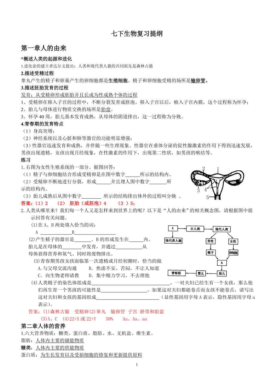 七下生物復習提綱 育才劉光超_第1頁