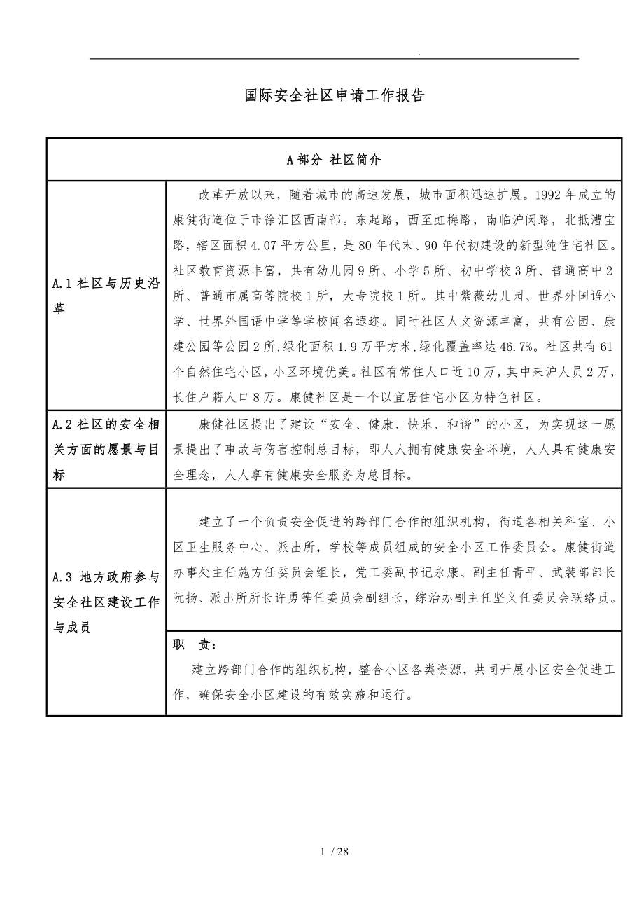 国际安全社区申请工作报告_第1页