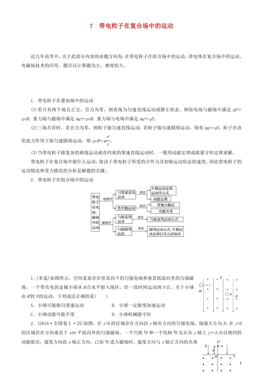 2019屆高考物理二輪復(fù)習(xí) 專題7 帶電粒子在復(fù)合場(chǎng)中的運(yùn)動(dòng)學(xué)案_第1頁