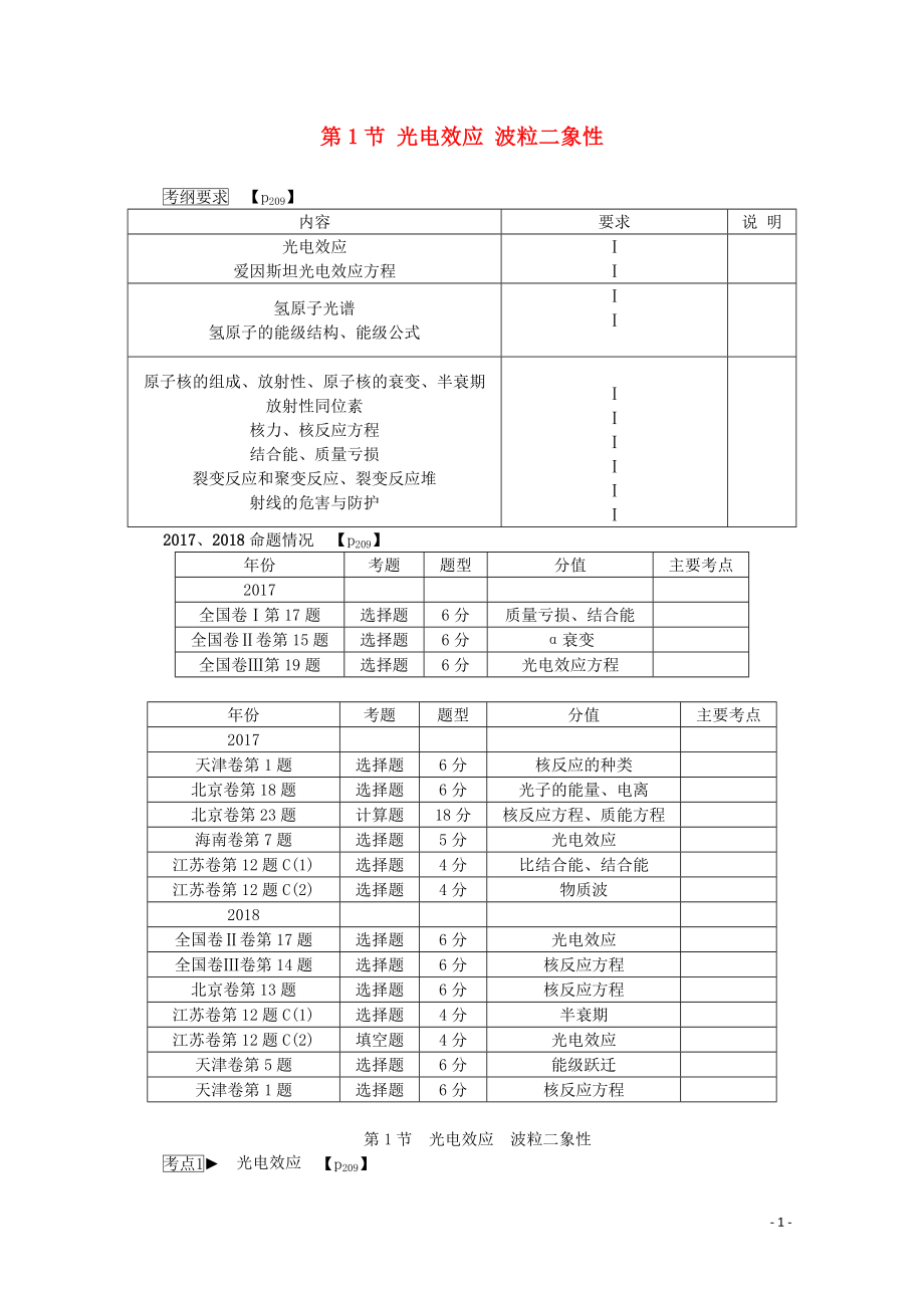 （名師導(dǎo)學(xué)）2020版高考物理總復(fù)習(xí) 第十二章 第1節(jié) 光電效應(yīng) 波粒二象性教學(xué)案 新人教版_第1頁