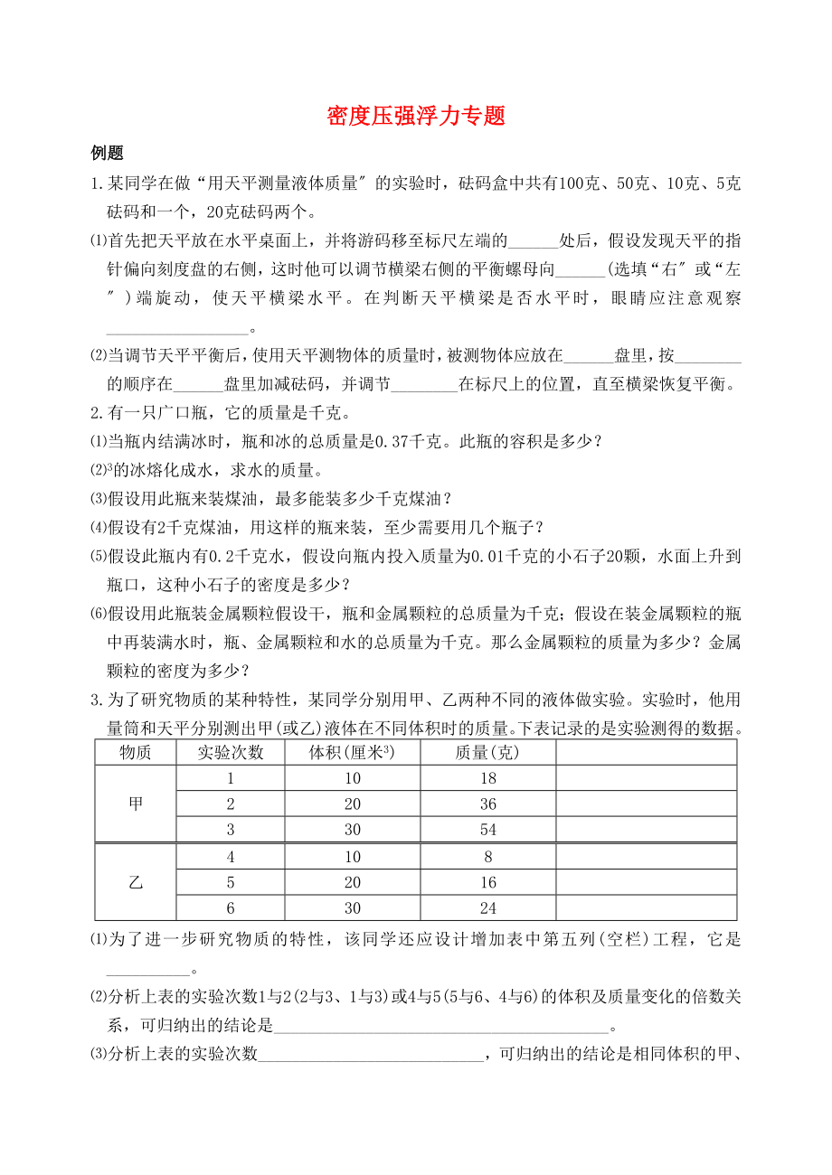 （整理版）密压强浮力专题_第1页