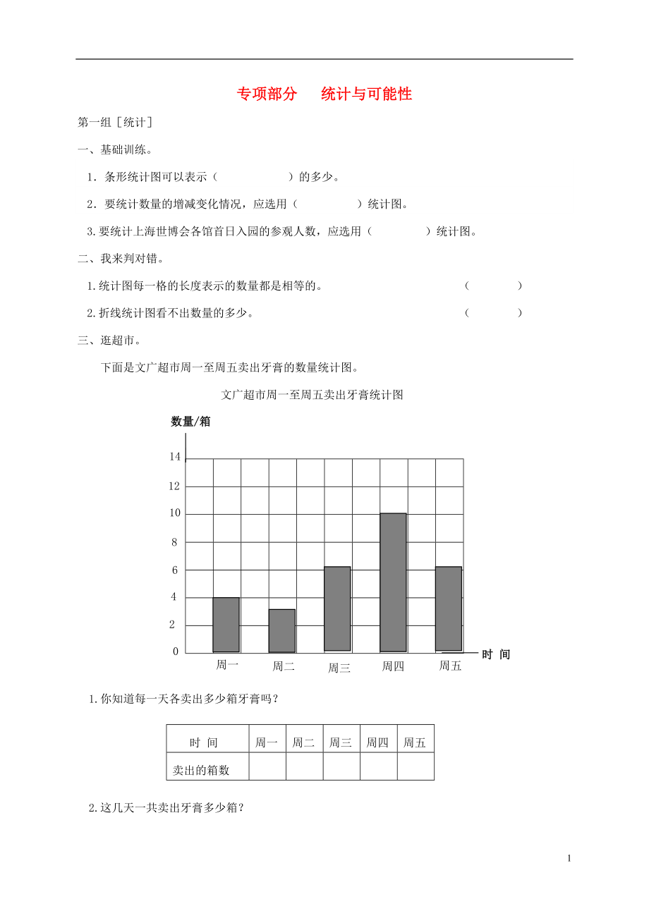 四年級數(shù)學上冊 專項復習 專項部分 統(tǒng)計與可能性 北師大版_第1頁