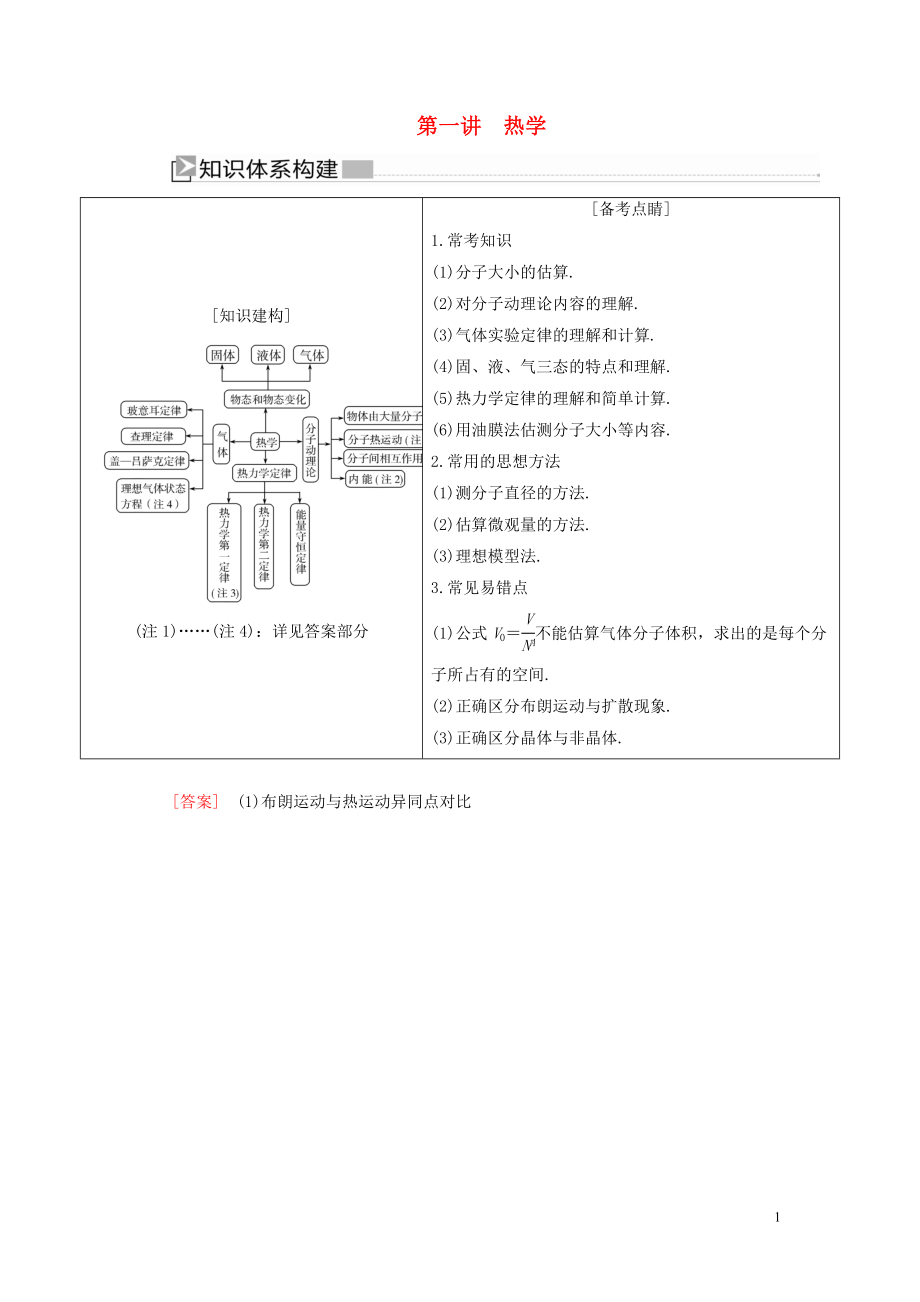 （新課標(biāo)）2020版高考物理大二輪復(fù)習(xí) 專題八 選考模塊 第一講 熱學(xué)教學(xué)案_第1頁