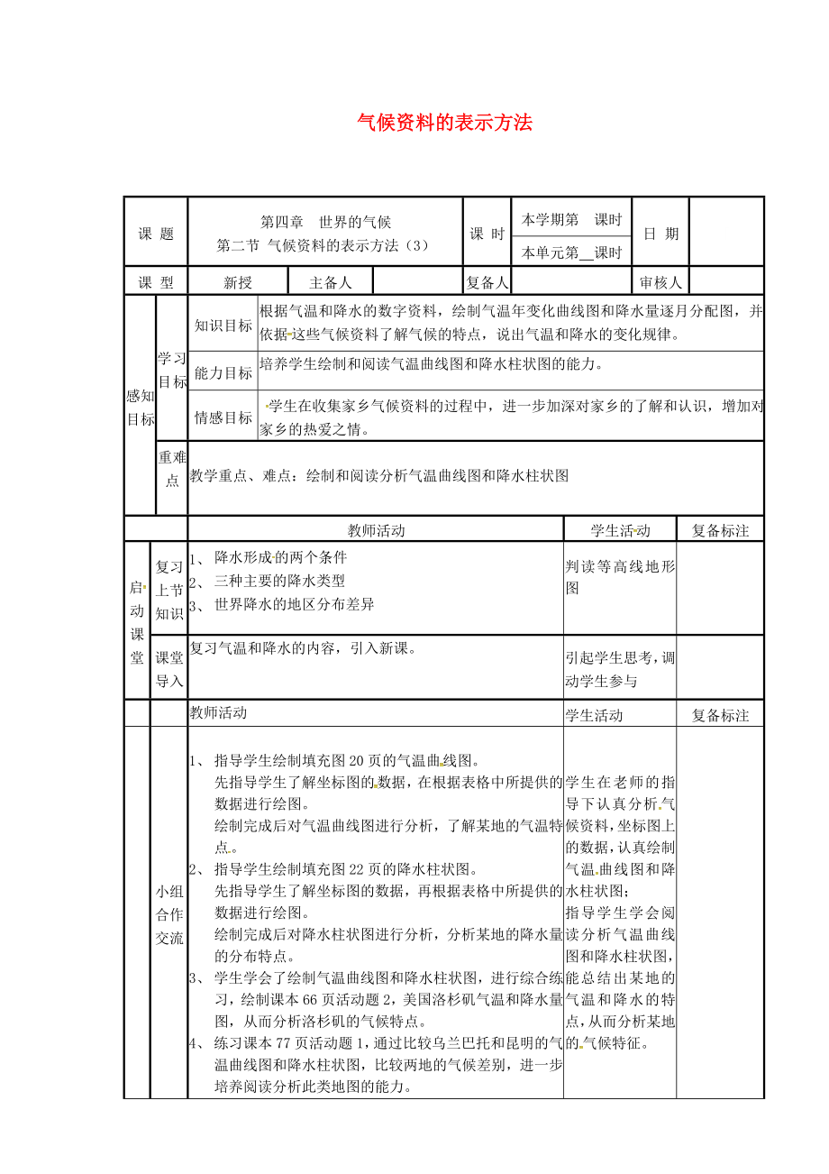 山东省邹平县实验中学七年级地理上册气候资料的表示方法导学案无答案新版湘教版_第1页