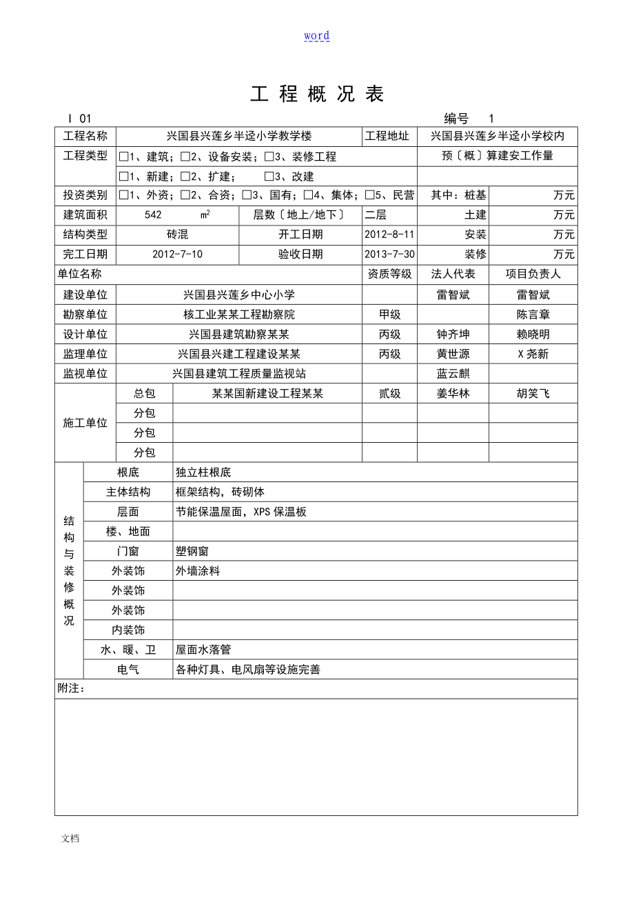 工程概况表综合表_第1页