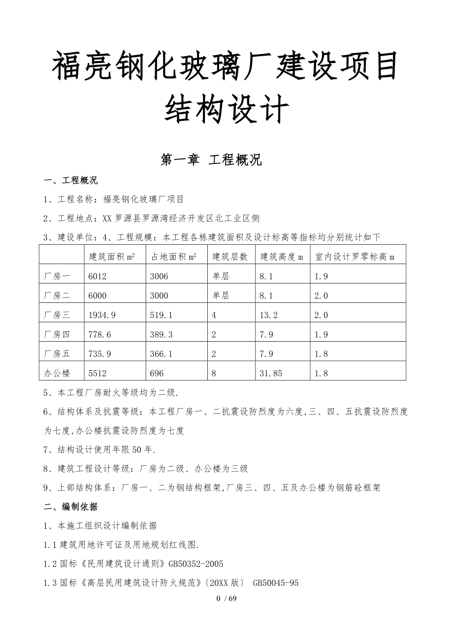 福亮钢化玻璃厂建设项目结构设计说明_第1页