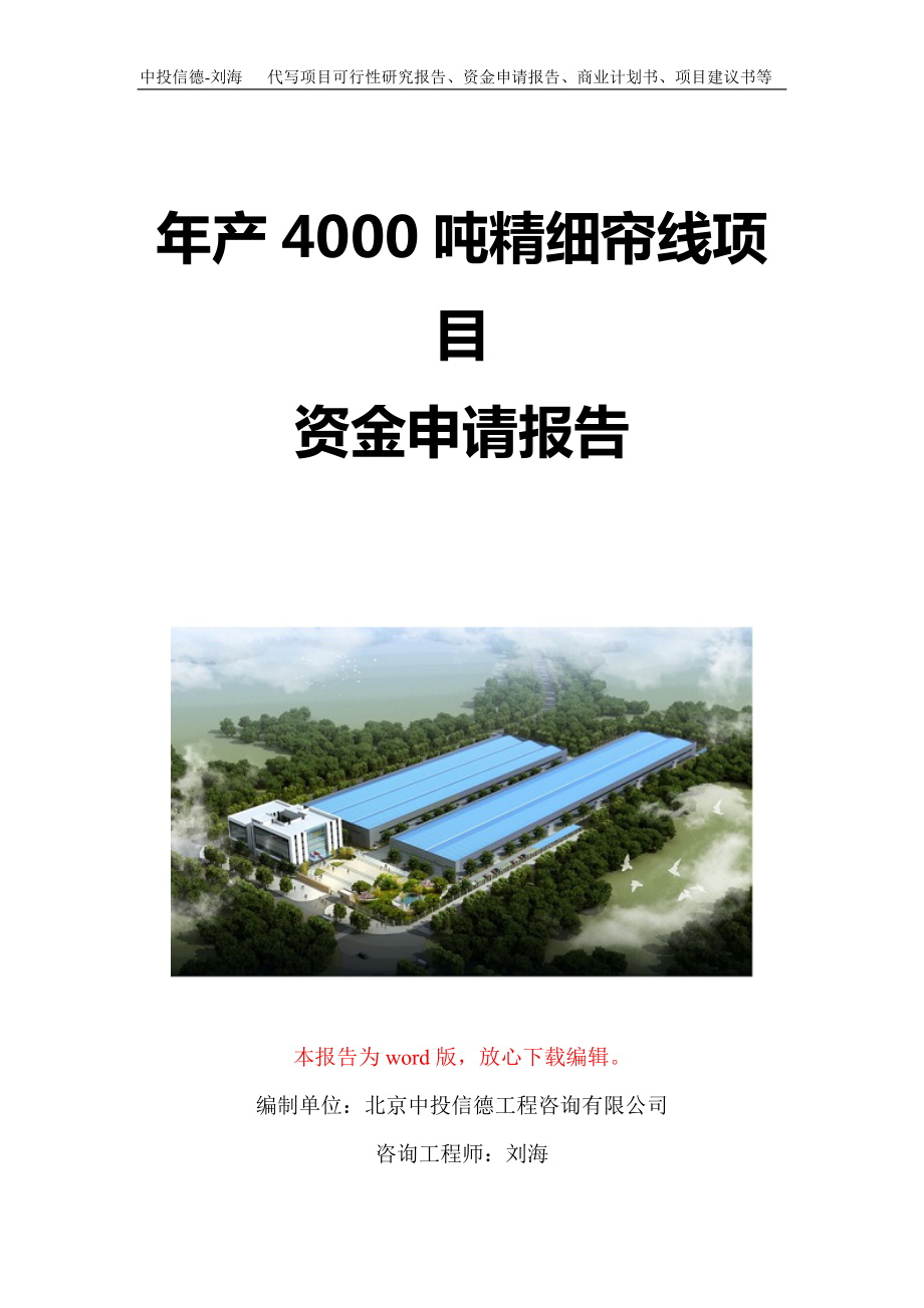 年产4000吨精细帘线项目资金申请报告写作模板定制_第1页