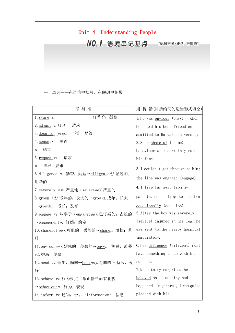 2018屆高考英語(yǔ)一輪復(fù)習(xí) Unit 4 Understanding People學(xué)案 重慶大學(xué)版選修6_第1頁(yè)