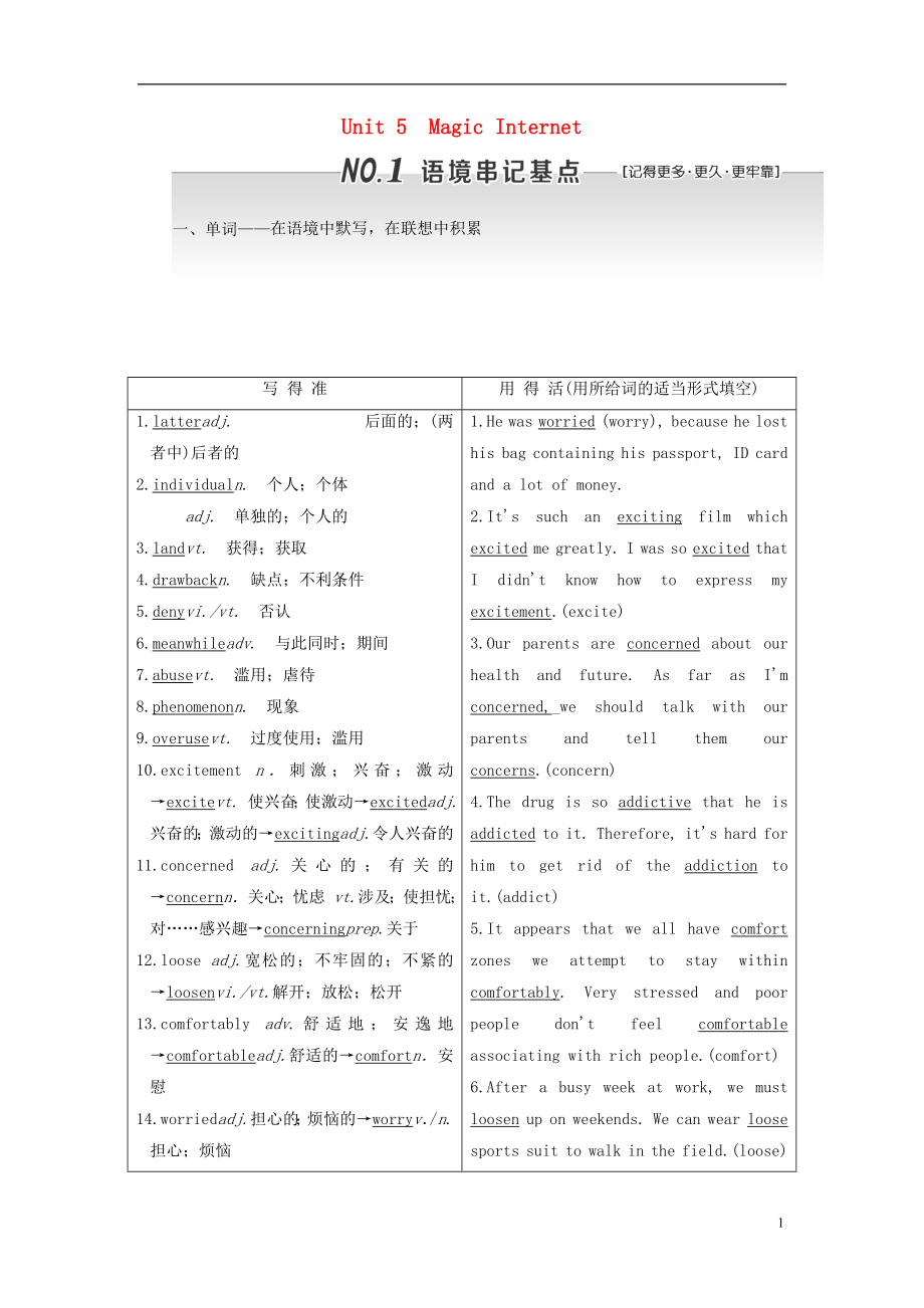 2018屆高考英語一輪復習 Unit 5 Magic Internet學案 重慶大學版必修5_第1頁