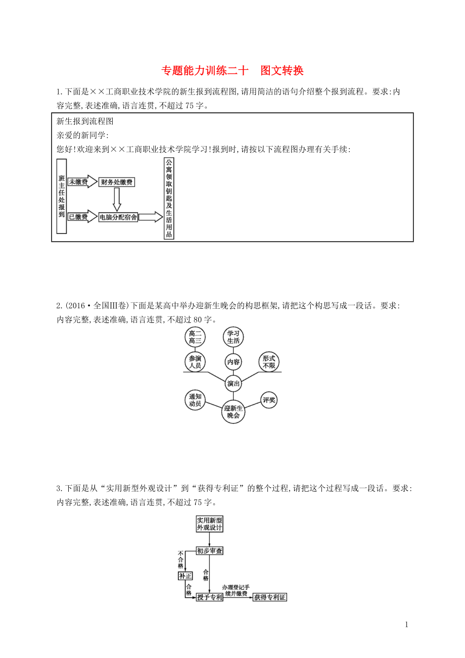 （新課標）2018屆高三語文二輪復習 專題八 語言文字運用 專題能力訓練二十 圖文轉換_第1頁