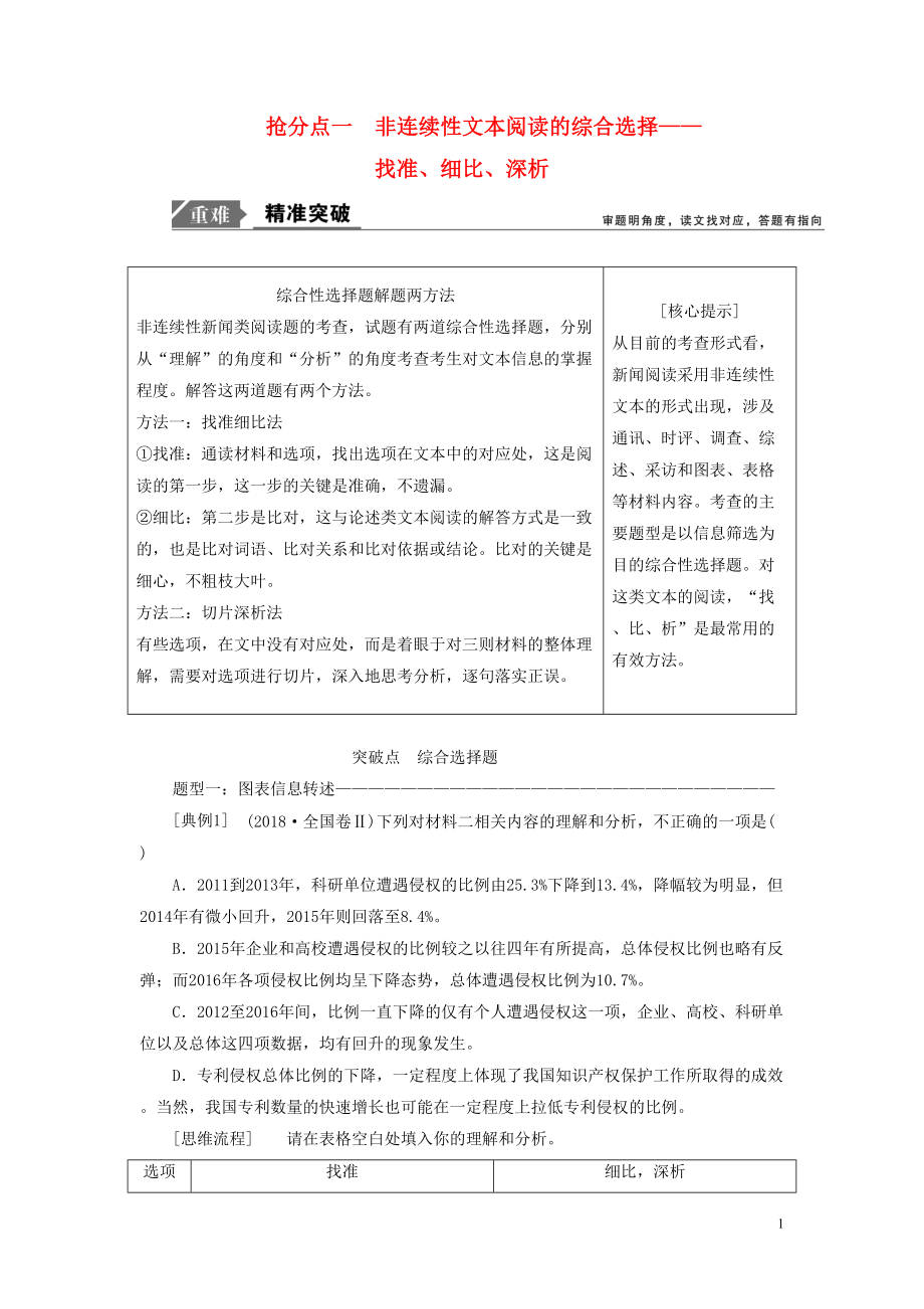 2019年高考語文高分技巧二輪復習 專題四 搶分點一 非連續(xù)性文本閱讀的綜合選擇講義（含解析）_第1頁